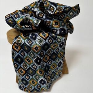 Vintage Silk Ascot Scarf 6.5x34 Mod Geometric Jewel Tone Neck Scarf